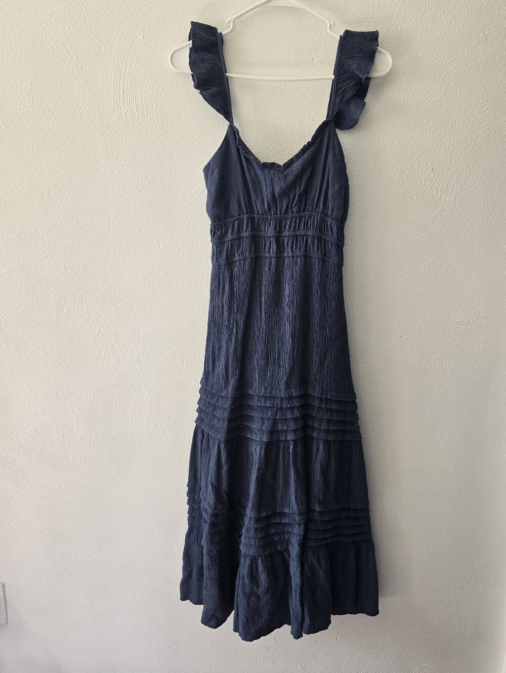 Navy Ruffle-Strap Maxi Dress